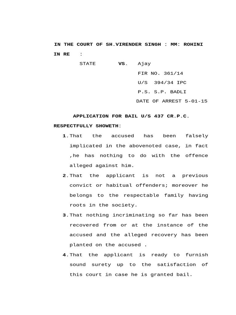 Bail Application Under Section 437 | PDF