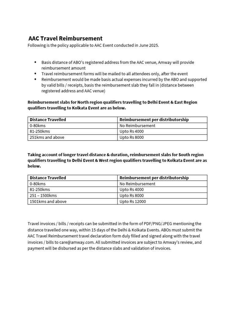 AAC Travel Reimbursement Policy 2025 | PDF