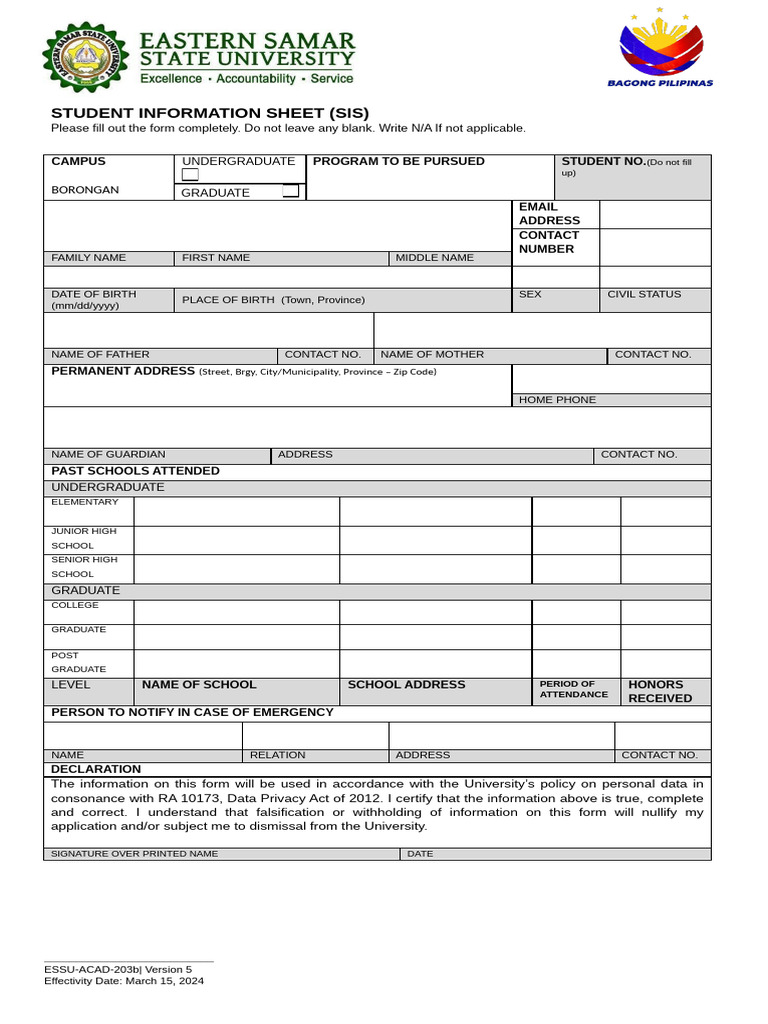 Student Information Sheet Completion | PDF | Privacy