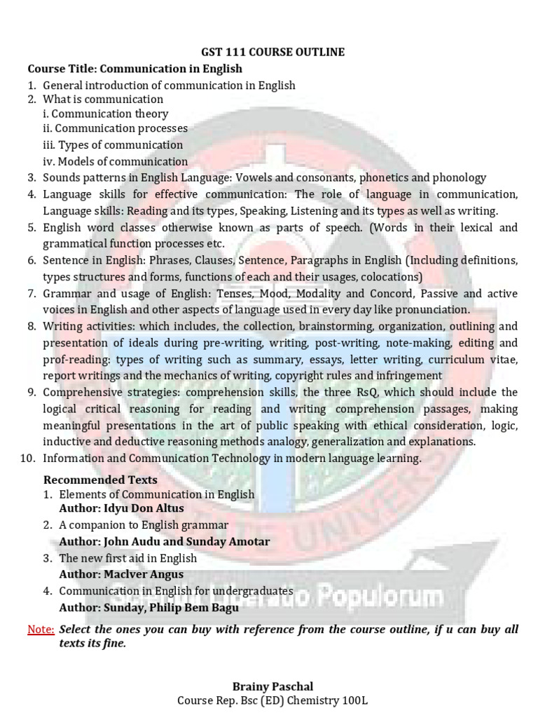 GST 111 Course Outline | PDF
