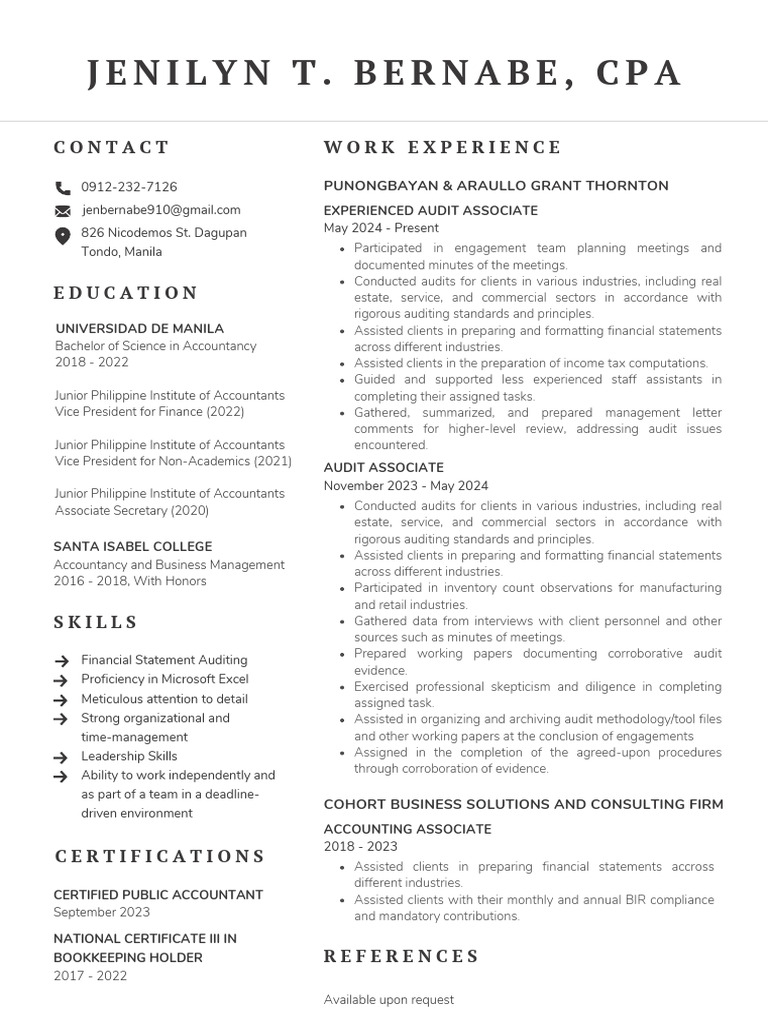 Resume Jen I Lyn Bernabe | PDF | Audit | Accounting