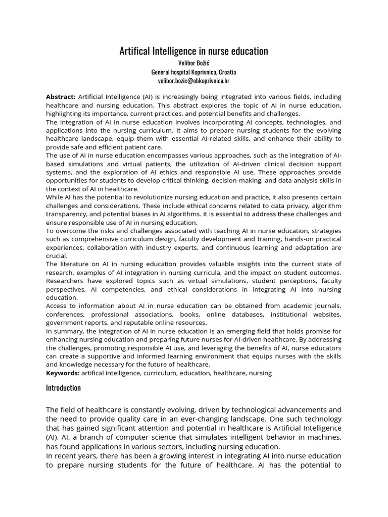 AI Integration in Nursing Education | PDF | Artificial Intelligence ...
