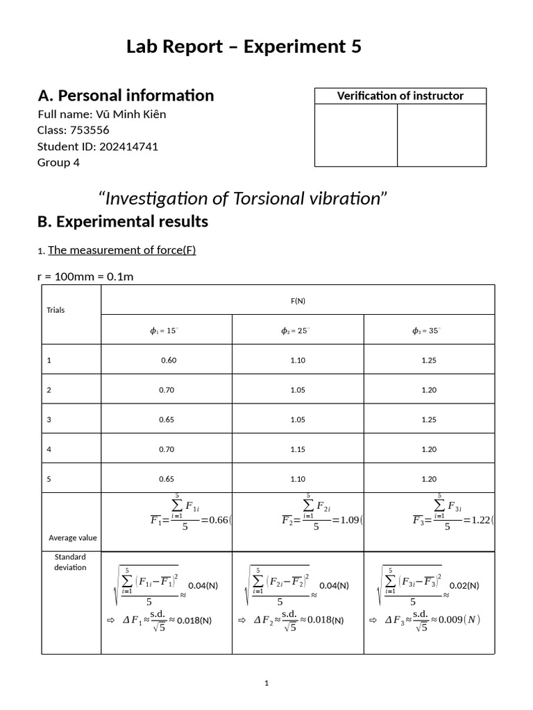 Torsional Vibration Lab Results | PDF | Standard Deviation