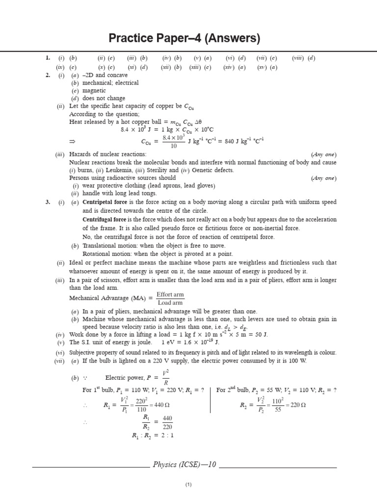 Icse Cl10 Together With Physics 25r1 Ans To PP 4 | PDF | Radiation | Waves