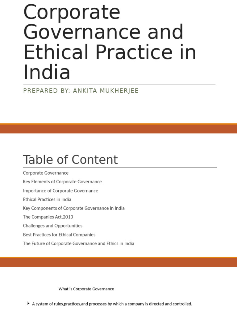 Corporate Governance and Ethics in India | PDF