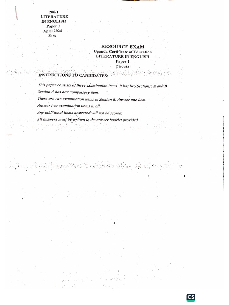 S.4 Lit Exam | PDF