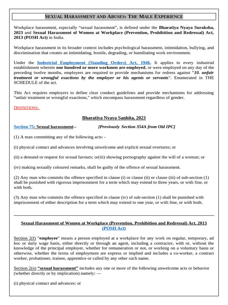 Male Victims of Sexual Harassment in India | PDF | Sexual Harassment ...