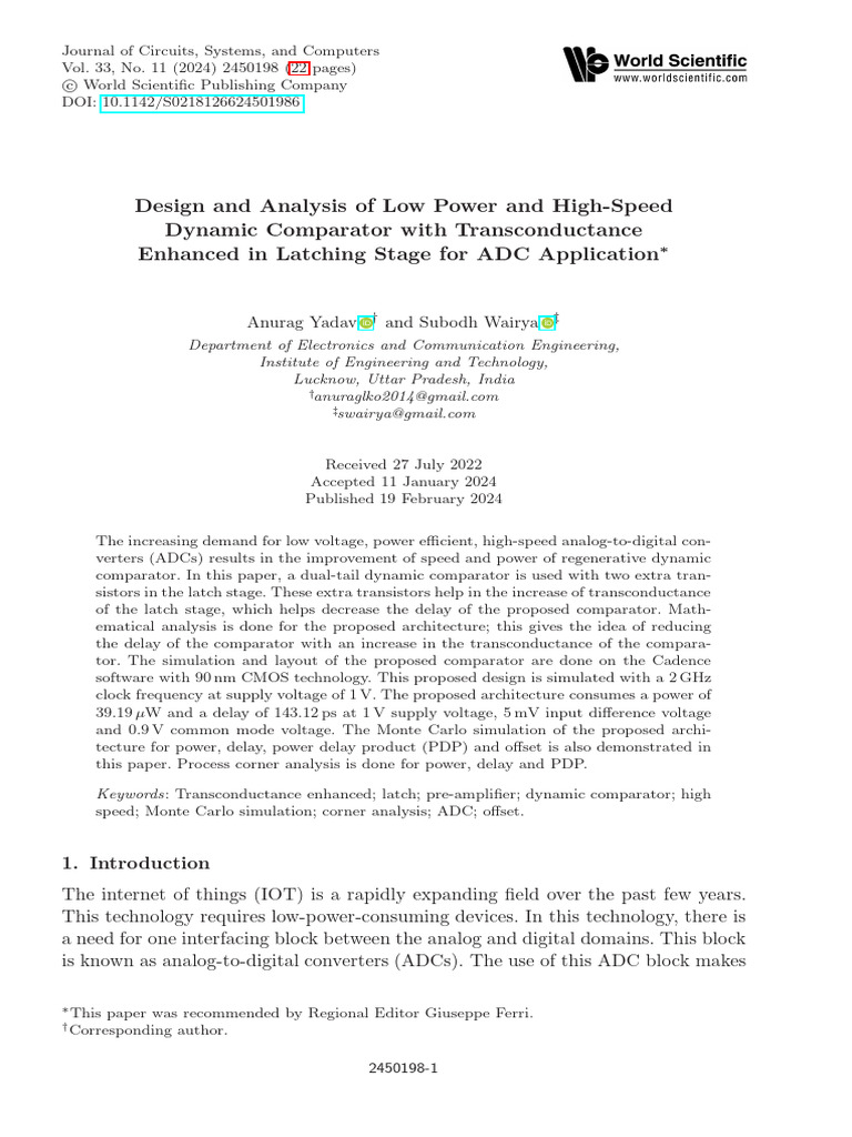 High-Speed Low Power Dynamic Comparator | PDF | Analog To Digital ...