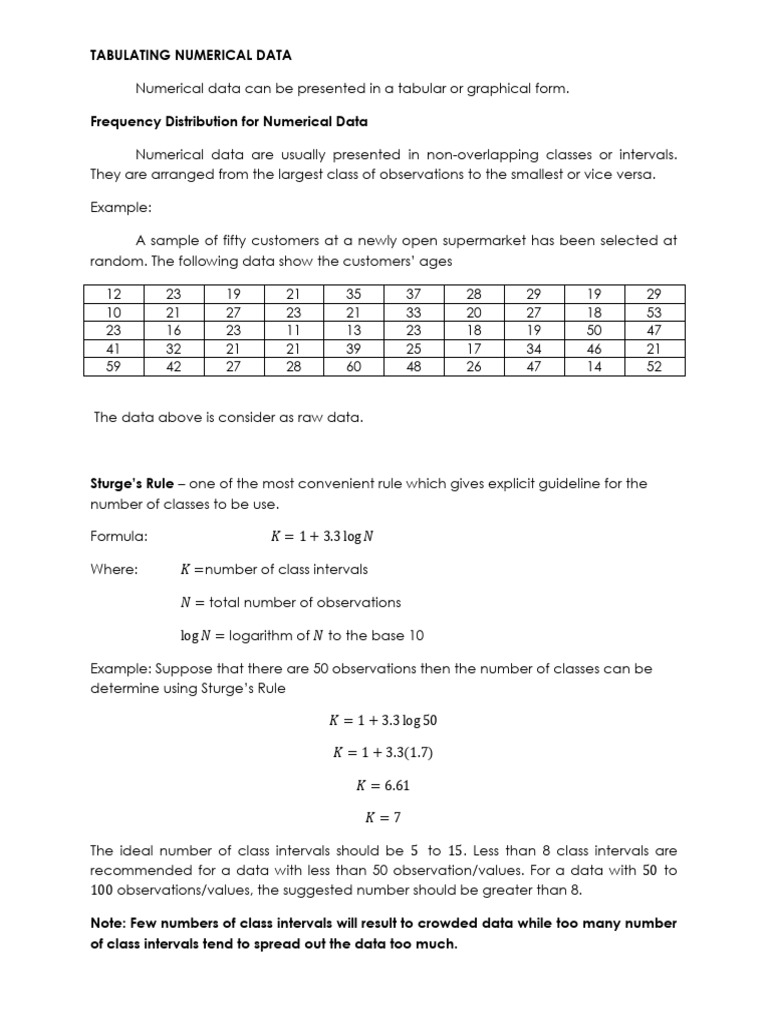 Sturge's Rule for Frequency Distribution | PDF