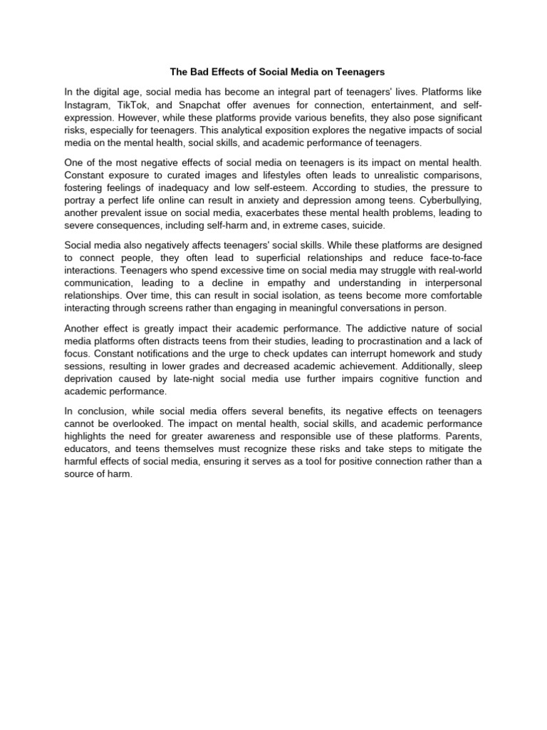 The Bad Effects of Social Media On Teenagers | PDF | Social Media ...