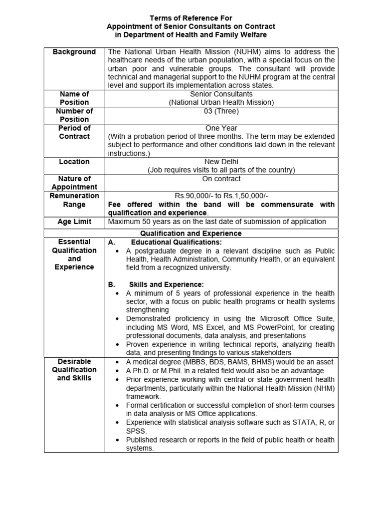 TOR Sr. Consultant Final | PDF