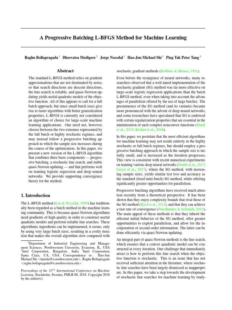 A Progressive Batching L-BFGS Method For Machine Learning | PDF ...