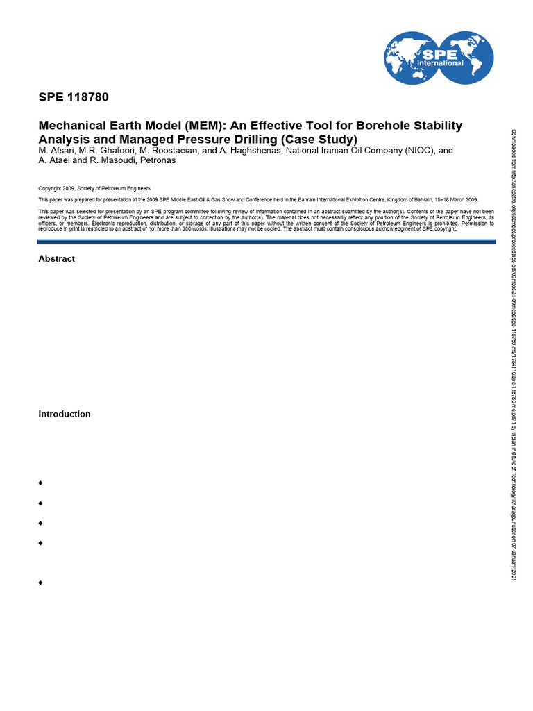 Mechanical Earth Model for Borehole Stability | PDF | Petroleum ...