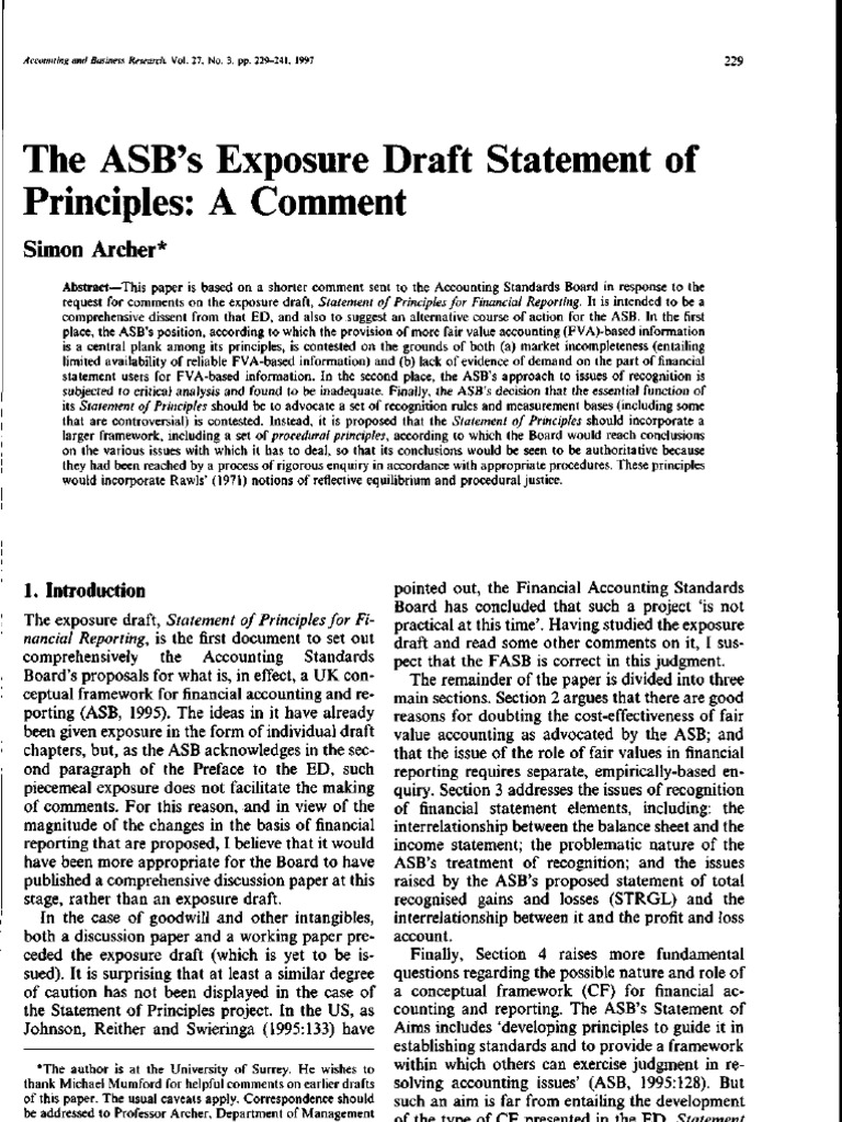 The ASB's Exposure Draft Statement of Principles: A Comment: Simon ...