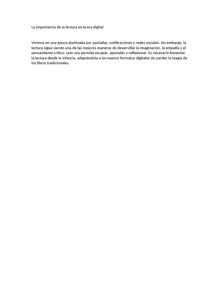 La Importancia de La Lectura en La Era Digital | PDF