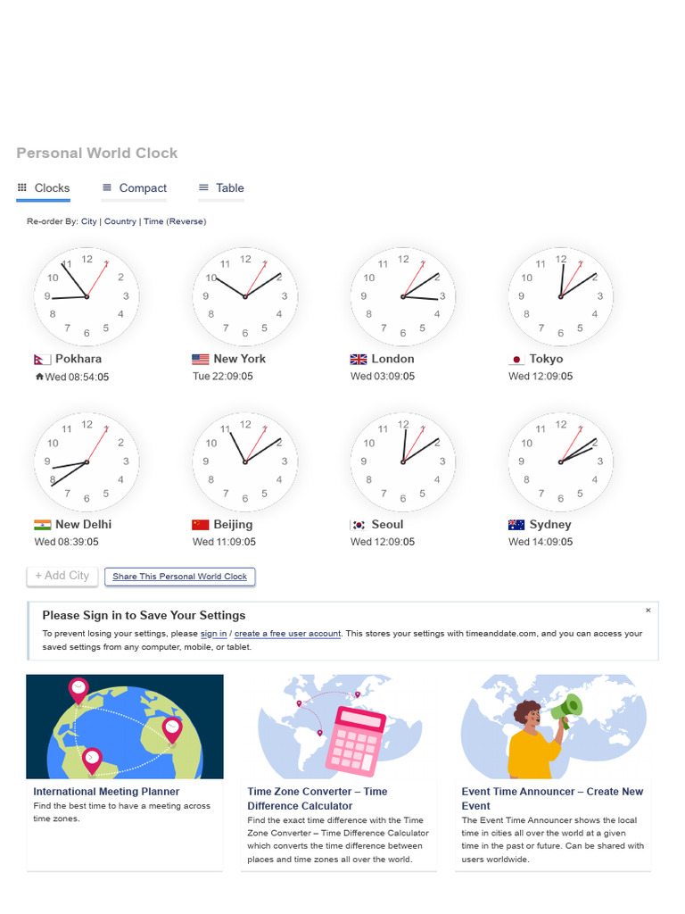 Personal World Clock Overview | PDF