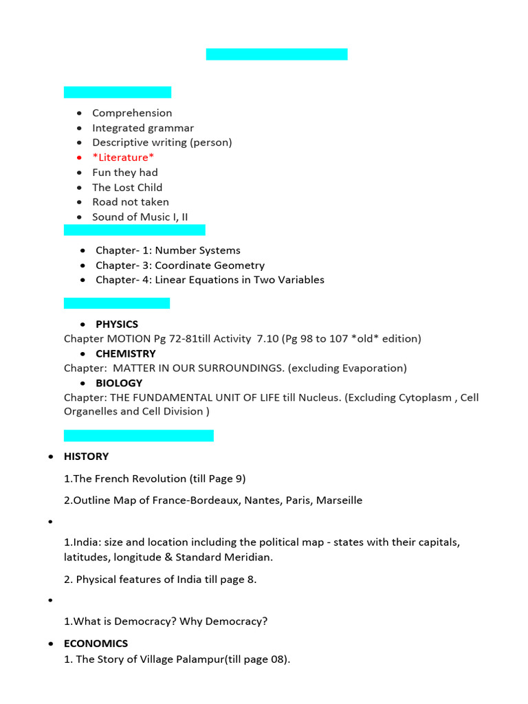 Class 9 Syllabus Overview 2023-2024 | PDF | Language Mechanics ...