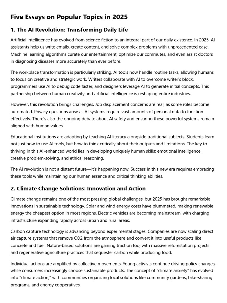 Trending Essay Topics for 2025 | PDF | Artificial Intelligence ...