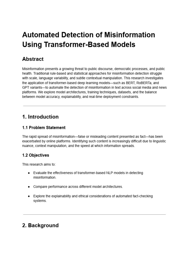 Automated Detection of Misinformation Using Transformer-Based Models ...
