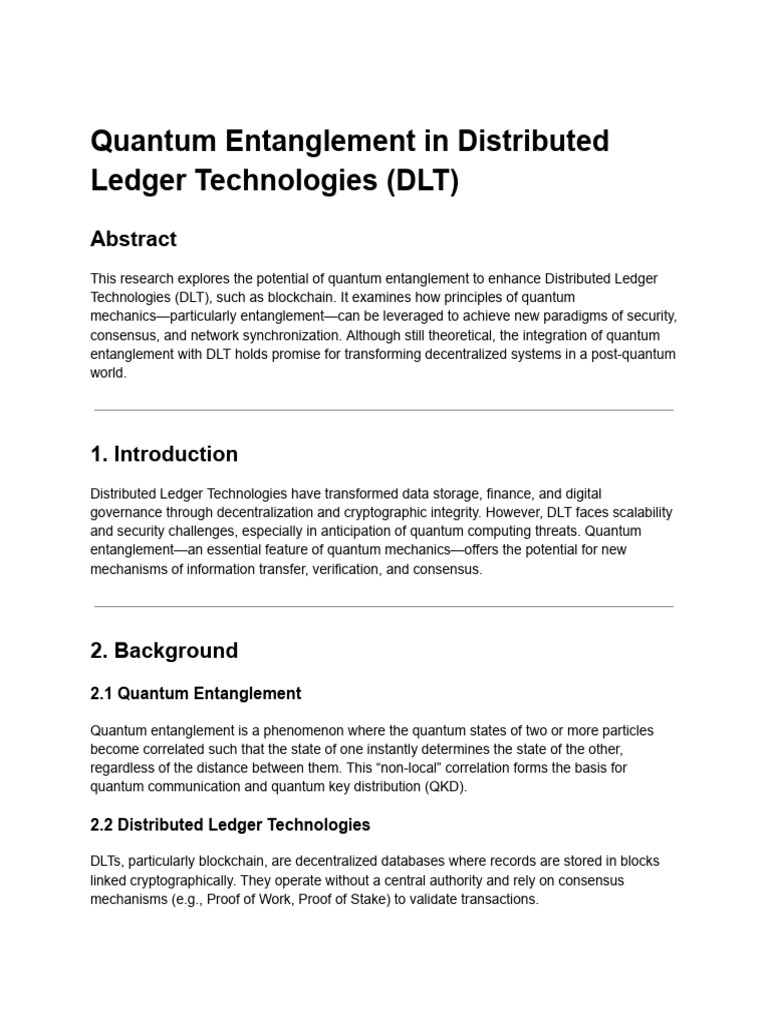 Quantum Entanglement in Distributed Ledger Technologies | PDF | Quantum ...