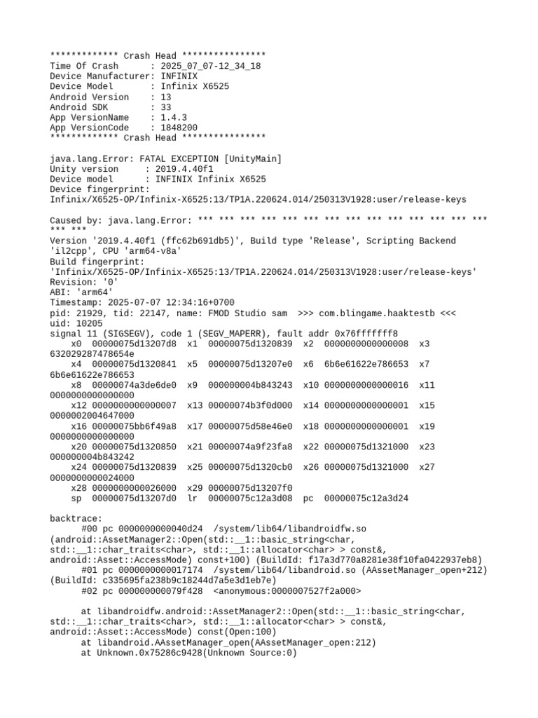 Infinix X6525 Crash Report - Android 13 | PDF | Computing | Mobile Phones