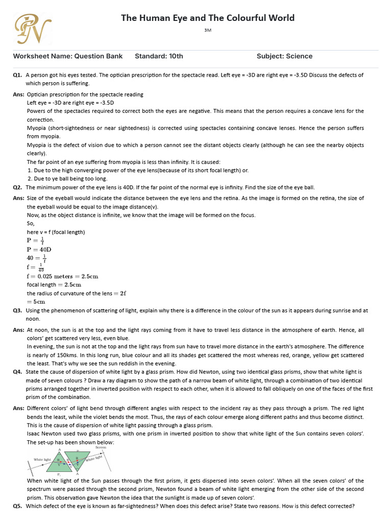 Eye Defects and Light Scattering Explained | PDF | Sunset | Rainbow