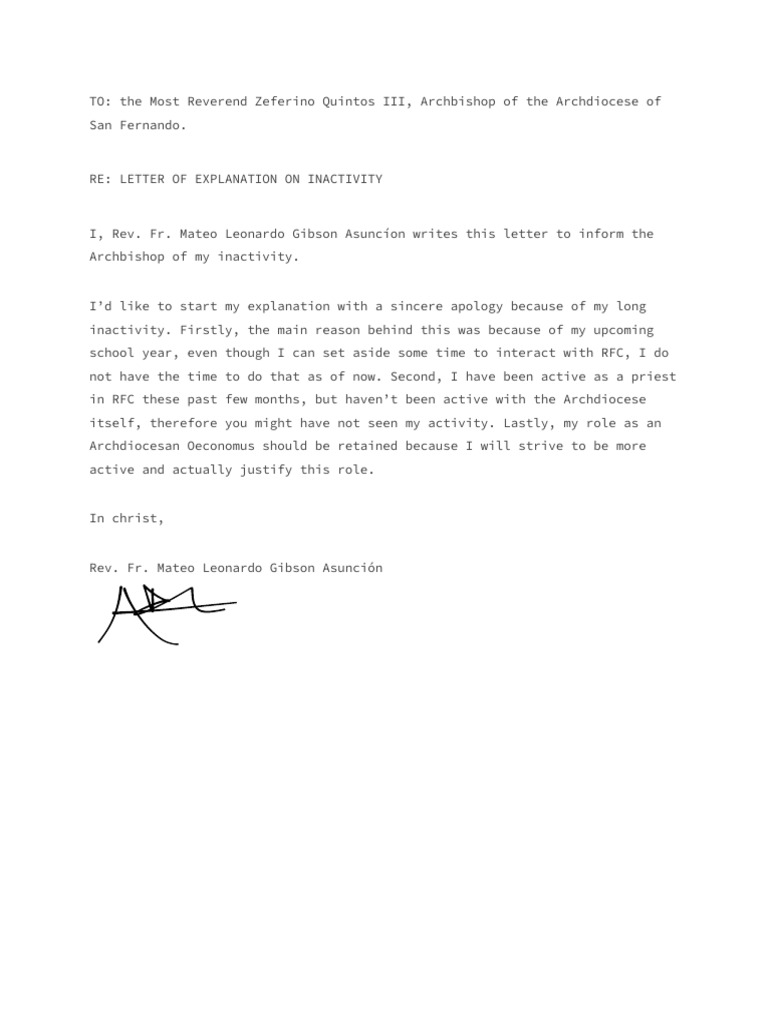 Letter on Priest's Inactivity Explanation | PDF