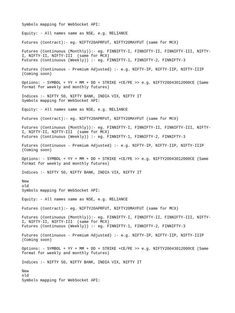WebSocket API Symbols Mapping Guide | PDF | Index Numbers | Stock Market