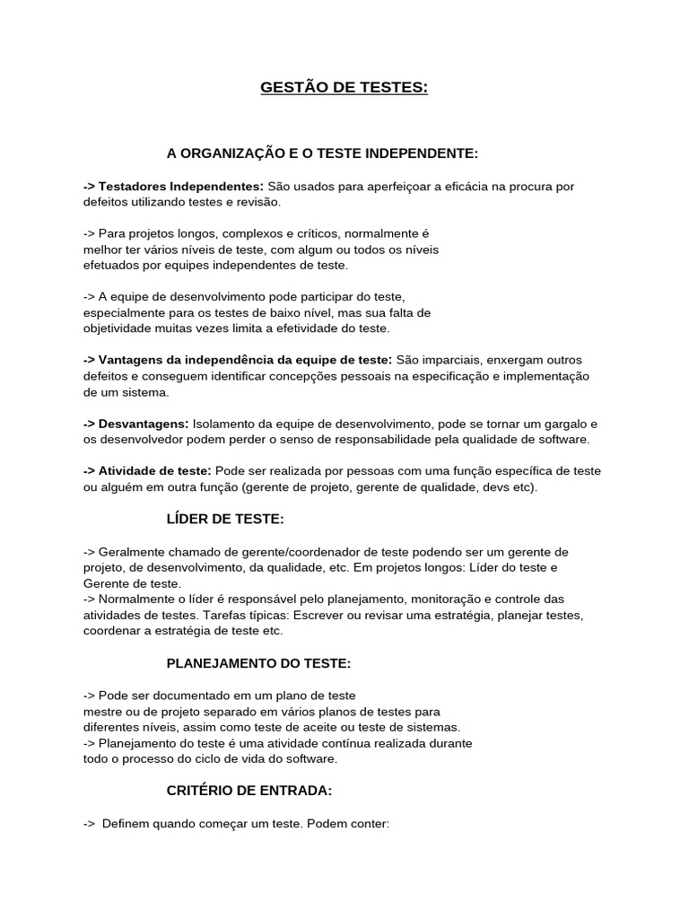 Gestão de Testes: Estratégias e Papéis | PDF | Testes de software ...