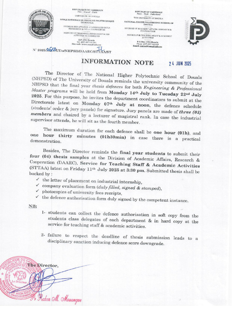 2025 - ENSPD - Defences - Information Note - 051415 | PDF