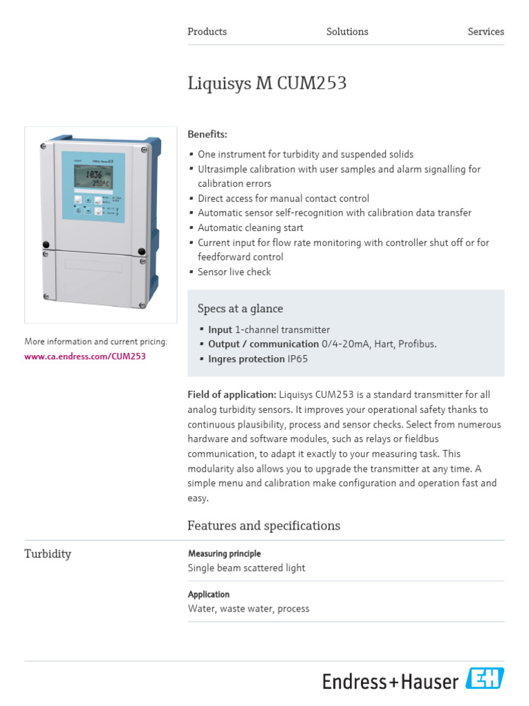 Liquisys M CUM253 Turbidity Transmitter | PDF | Calibration | Sensor