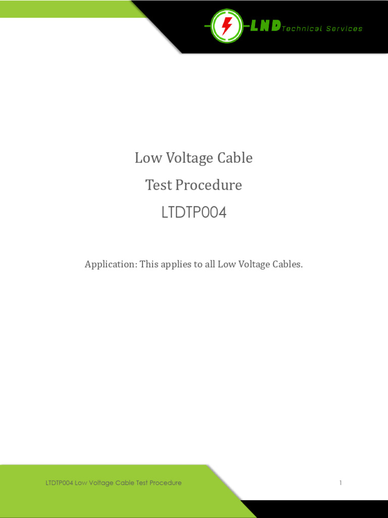 LNDTP004 Low Voltage Cable Test Procedure | PDF | Insulator ...