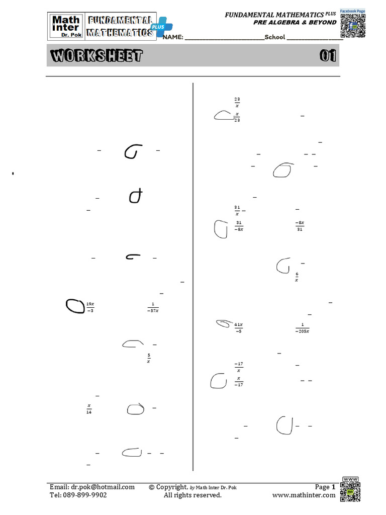 Pre Algebra - Beyond (Worksheet 01) | PDF | Numbers | Algebra