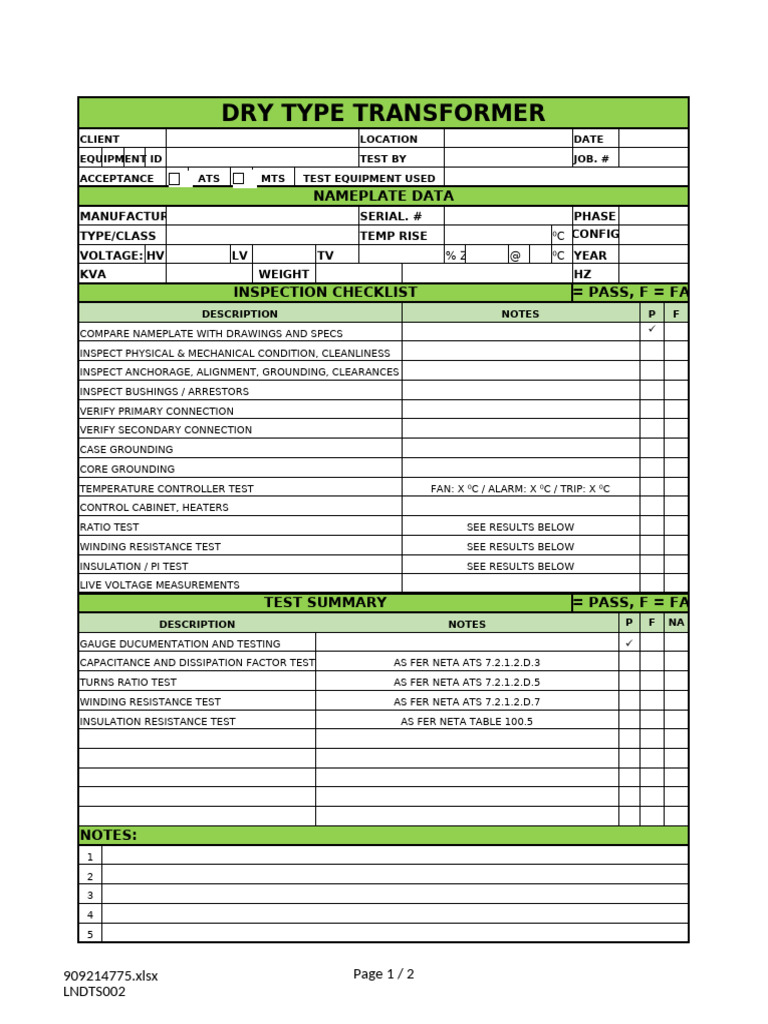 Dry Type Transformer Test Report | PDF | Transformer | Electrical ...