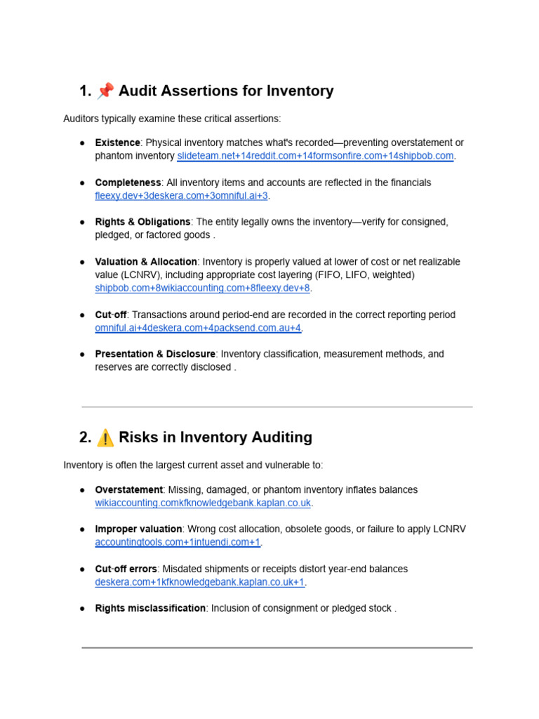 Inventory Audit Assertions and Risks | PDF | Inventory | Audit