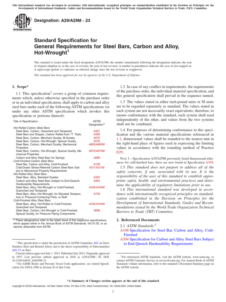 ASTM A29/A29M-23 Steel Bar Standards | PDF | Steel | Specification ...