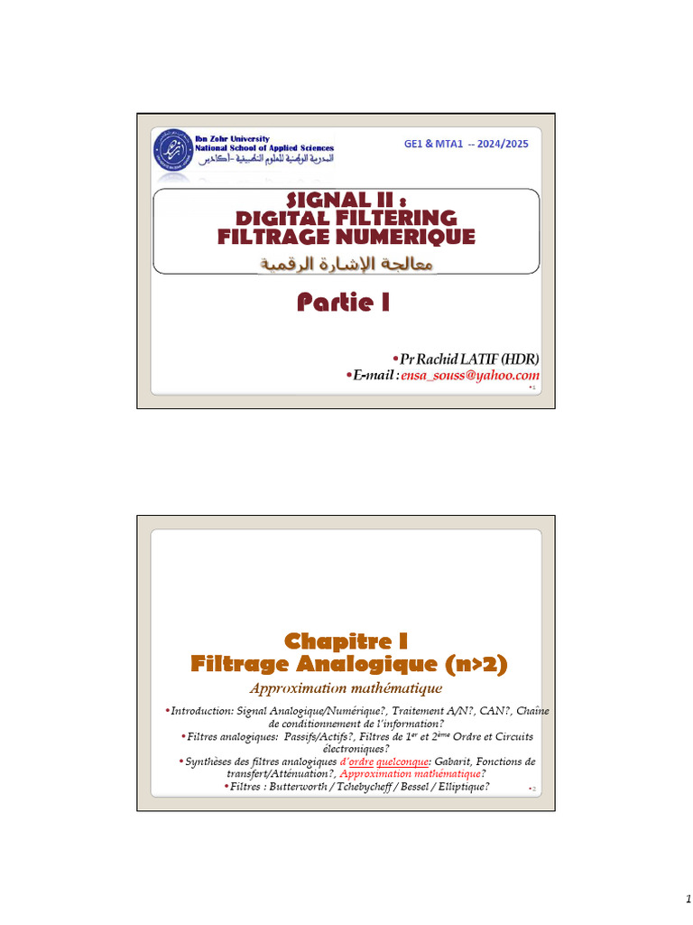Filtrage Numérique : Synthèse et Approximations | PDF | Filtre ...