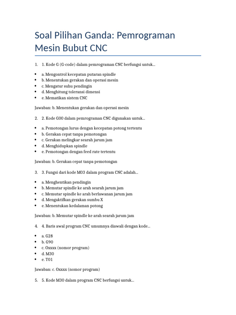 Soal Pemrograman Mesin Bubut CNC | PDF
