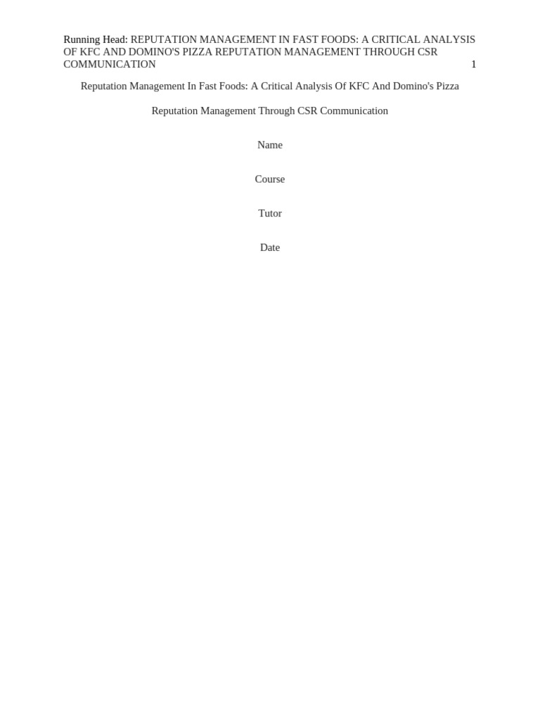KFC vs Domino's: CSR Reputation Management | PDF | Corporate Social ...