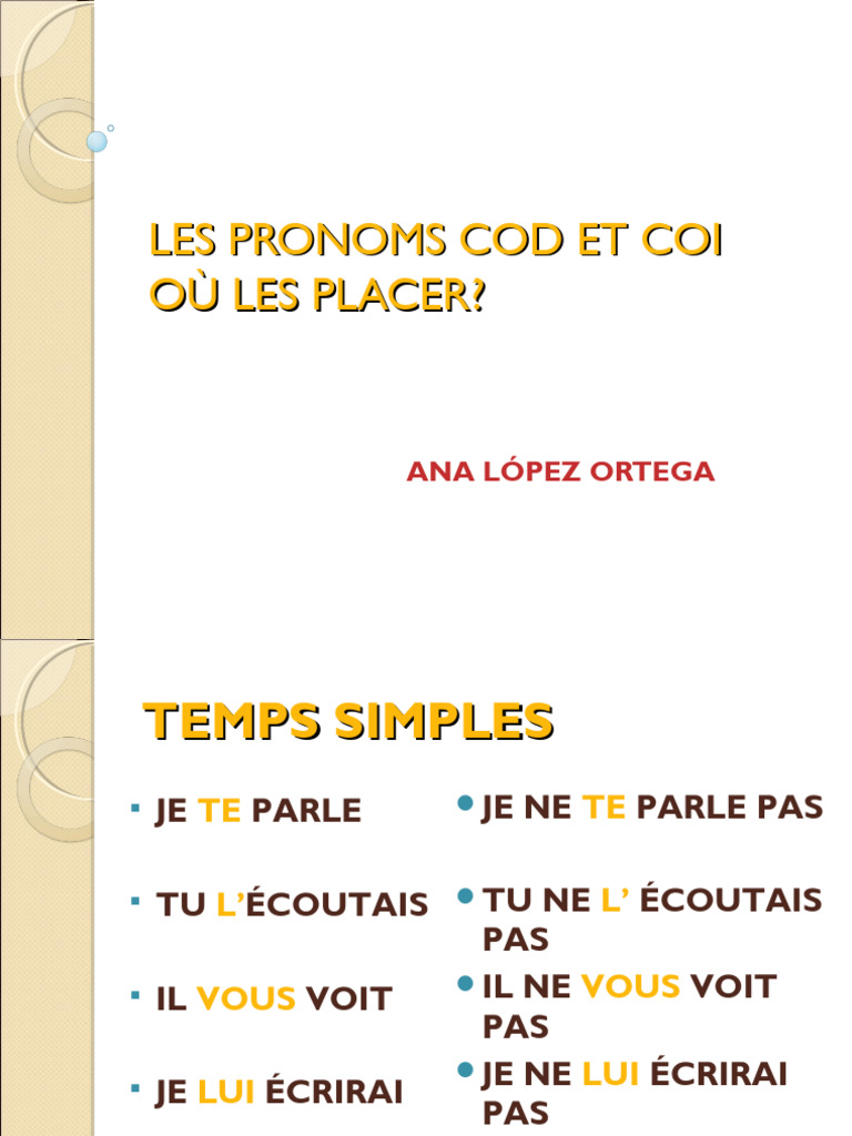 Guide des pronoms COD et COI | PDF | Complément d'objet | Langues