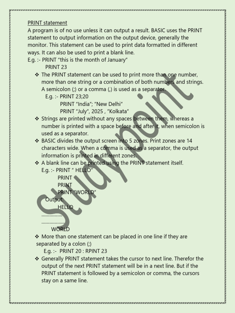 Understanding PRINT Statement in BASIC | PDF