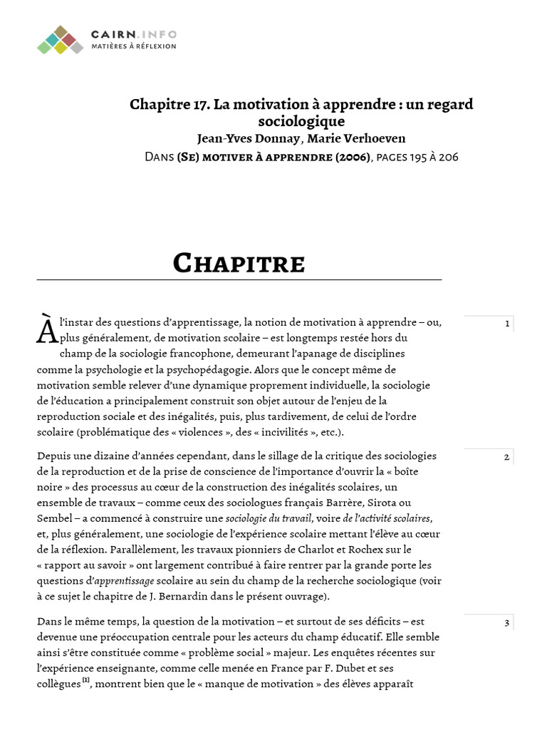 Sociologie de la motivation scolaire | PDF | Motivation | Motivant