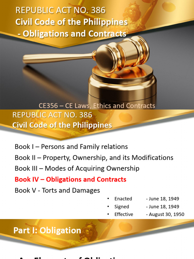 Philippine Civil Code: Obligations Overview | PDF | Law Of Obligations ...