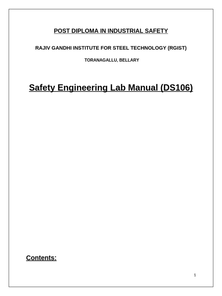 Safety Engineering Lab Manual | PDF | Equipment | Manufactured Goods
