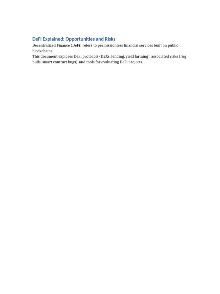 DeFi Explained Opportunities and Risks | PDF