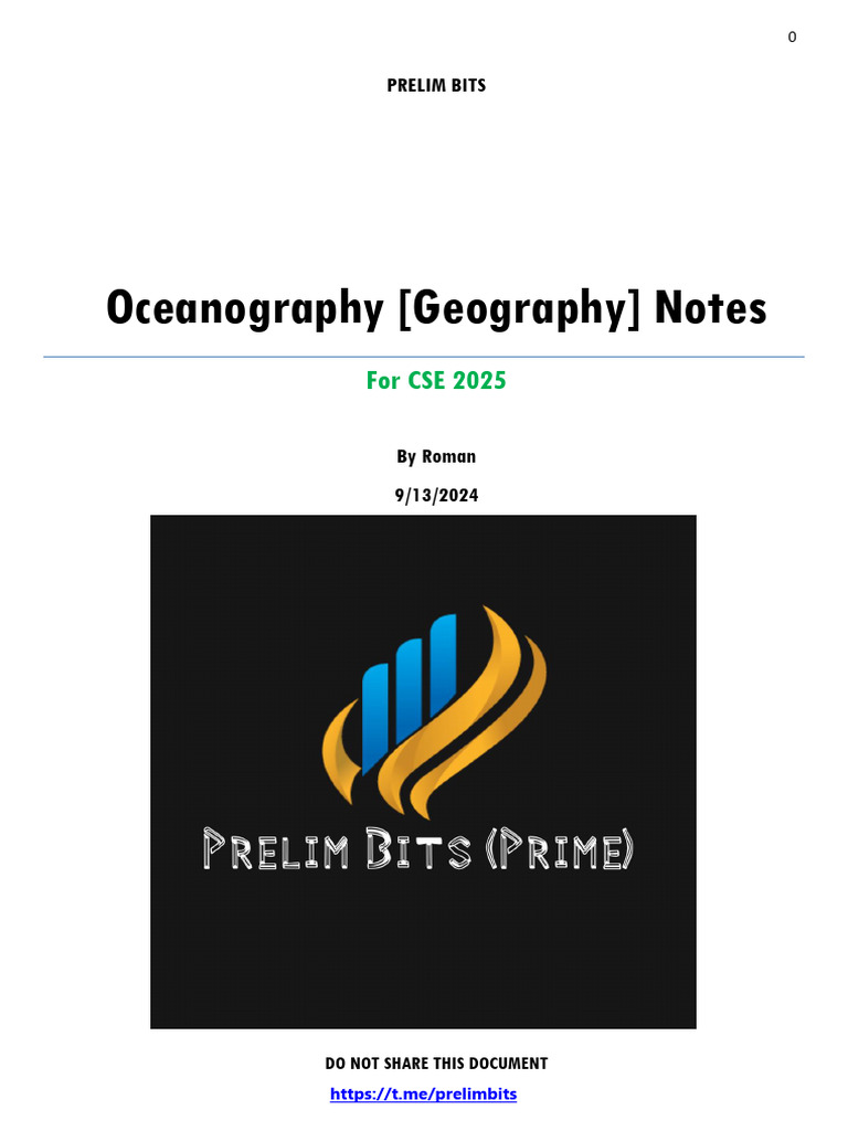 Oceanography (Geography) Notes For CSE25 | PDF | Continental Shelf | Coral