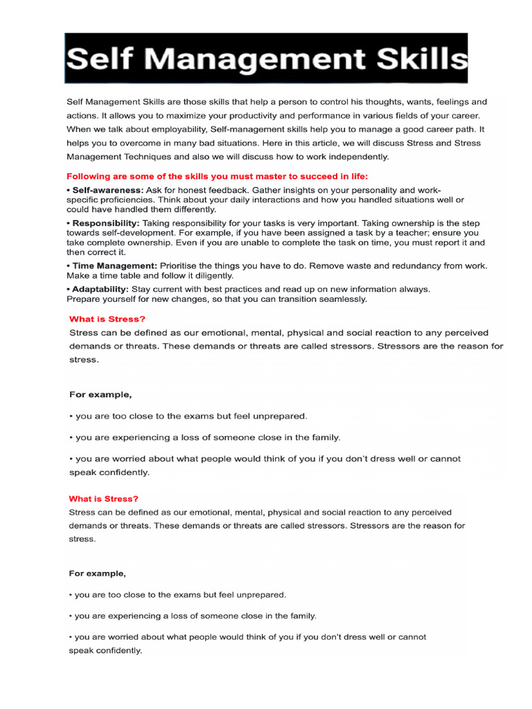 Class 10 Self Management Skill II | PDF