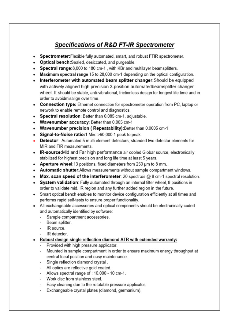 R&D FT-IR Spectrometer Specifications | PDF | Electromagnetic Radiation ...