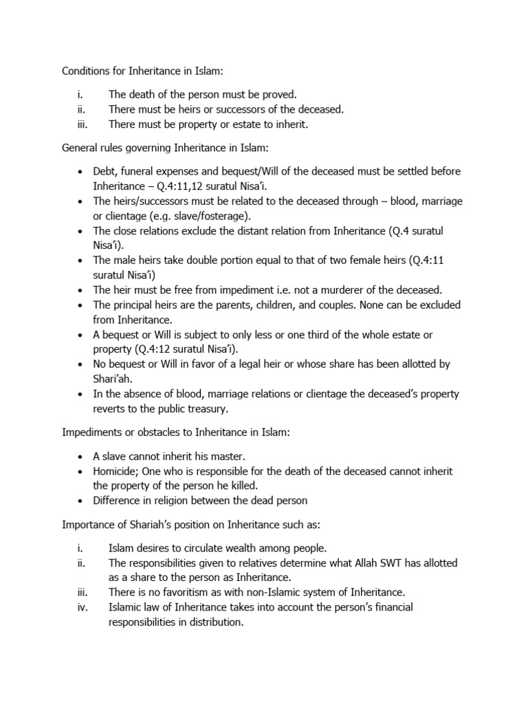 Conditions For Inheritance in Islam 2 | PDF