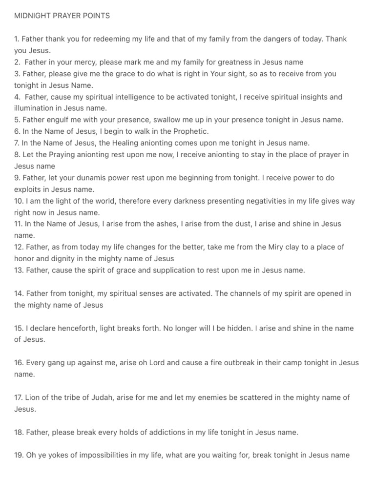 Midnight Prayer Points for Spiritual Warfare | PDF | Book Of Exodus